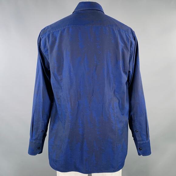 BILLIONAIRE COUTURE Size XL Blue Black Herringbone Long Sleeve Shirt - Picture 4 of 6